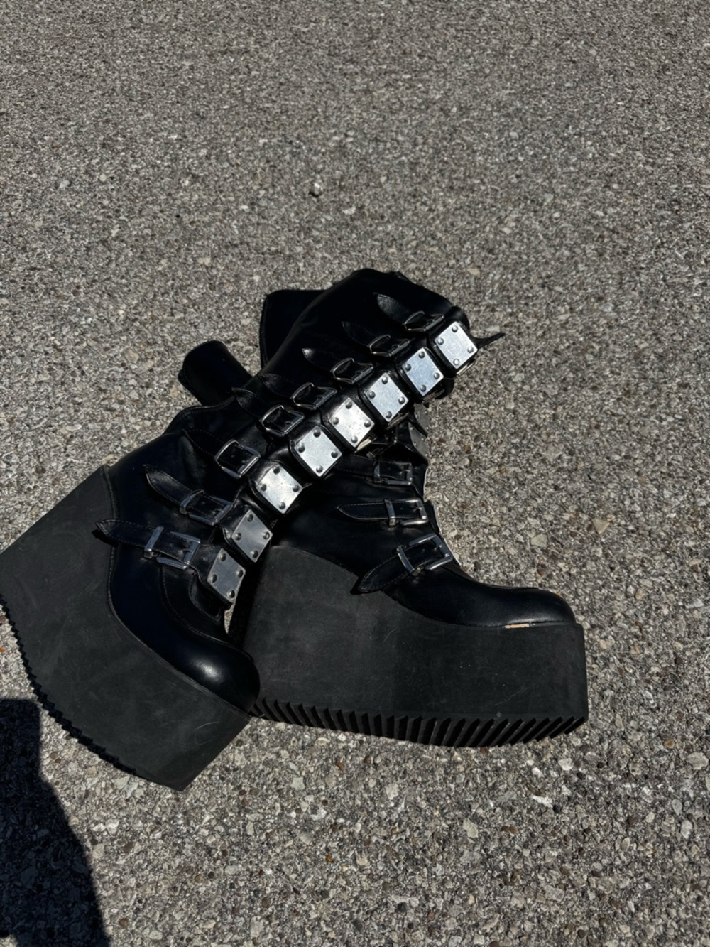 Black Platform Buckle Ankle Boots - Women's Gothic Chunky Heels
